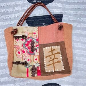 Made In India Cotton Leather Patchwork Embroidered Canvas Tote Bag 15 L *14 H